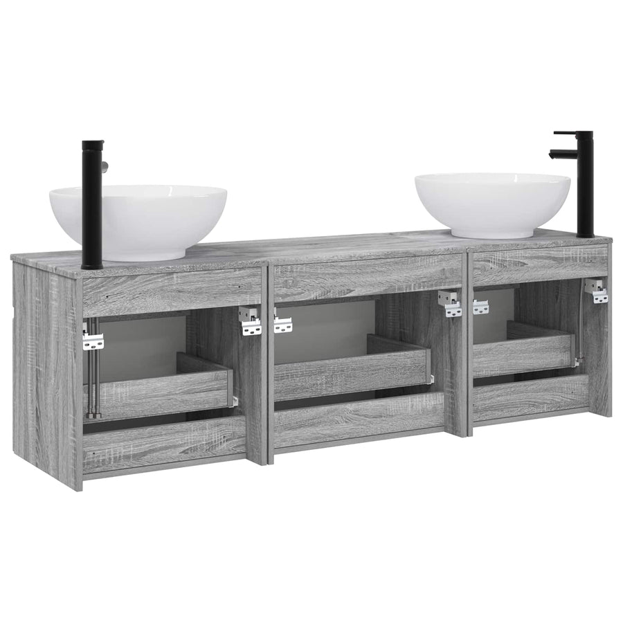 Badkamerkastenset 3 st Grijs Sonoma 49 x 44,5 x 66,5 cm