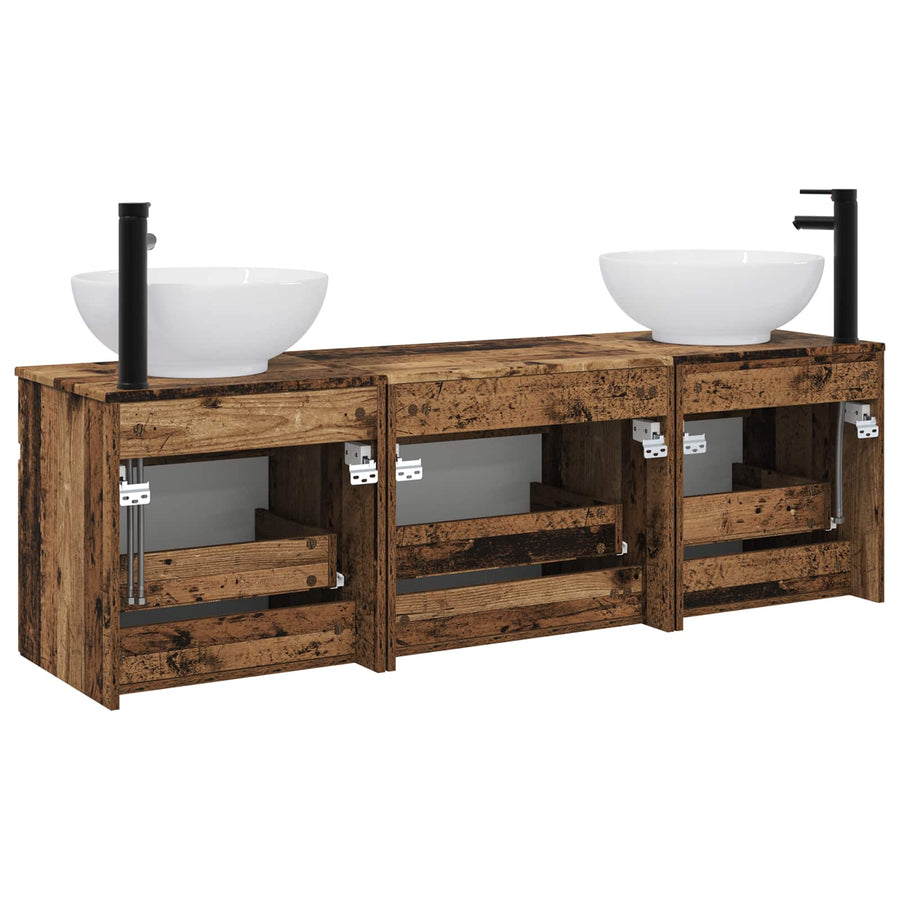 Badkamerkastenset 3 st Oud hout 49 x 44,5 x 66,5 cm
