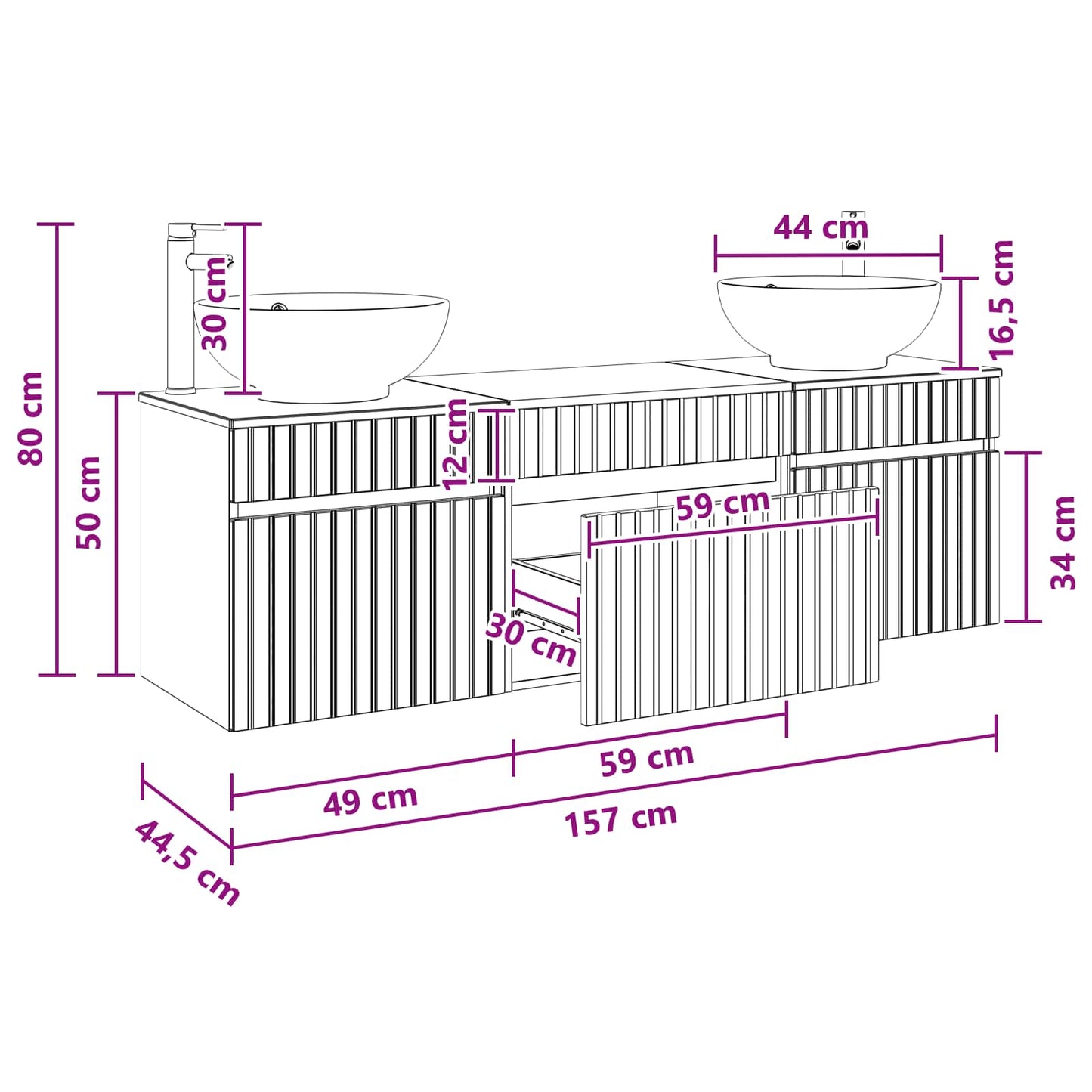 Badkamerkastenset 3 st Oud hout 49 x 44,5 x 66,5 cm