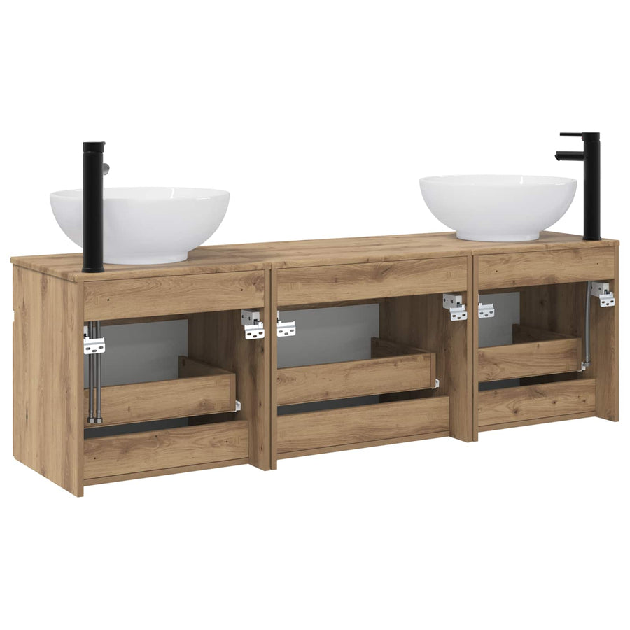 Badkamerkastenset 3 st Artisanaal eiken 49 x 44,5 x 66,5 cm