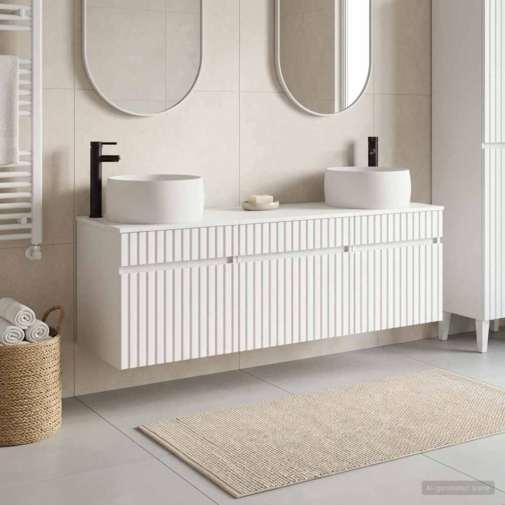 Badkamerkastenset 3 st Wit 49 x 44,5 x 66 cm Bewerkt hout