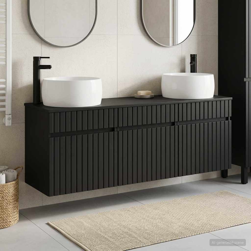 Badkamerkastenset 3 st Zwart 49 x 44,5 x 66 cm Bewerkt hout