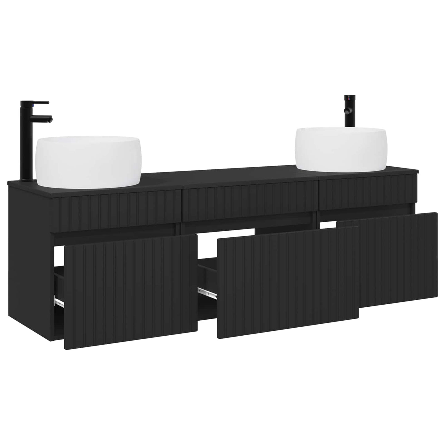 Badkamerkastenset 3 st Zwart 49 x 44,5 x 66 cm Bewerkt hout