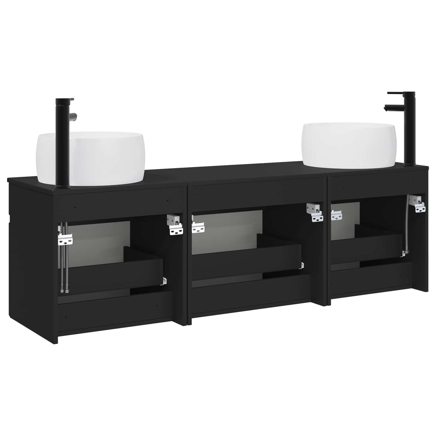 Badkamerkastenset 3 st Zwart 49 x 44,5 x 66 cm Bewerkt hout