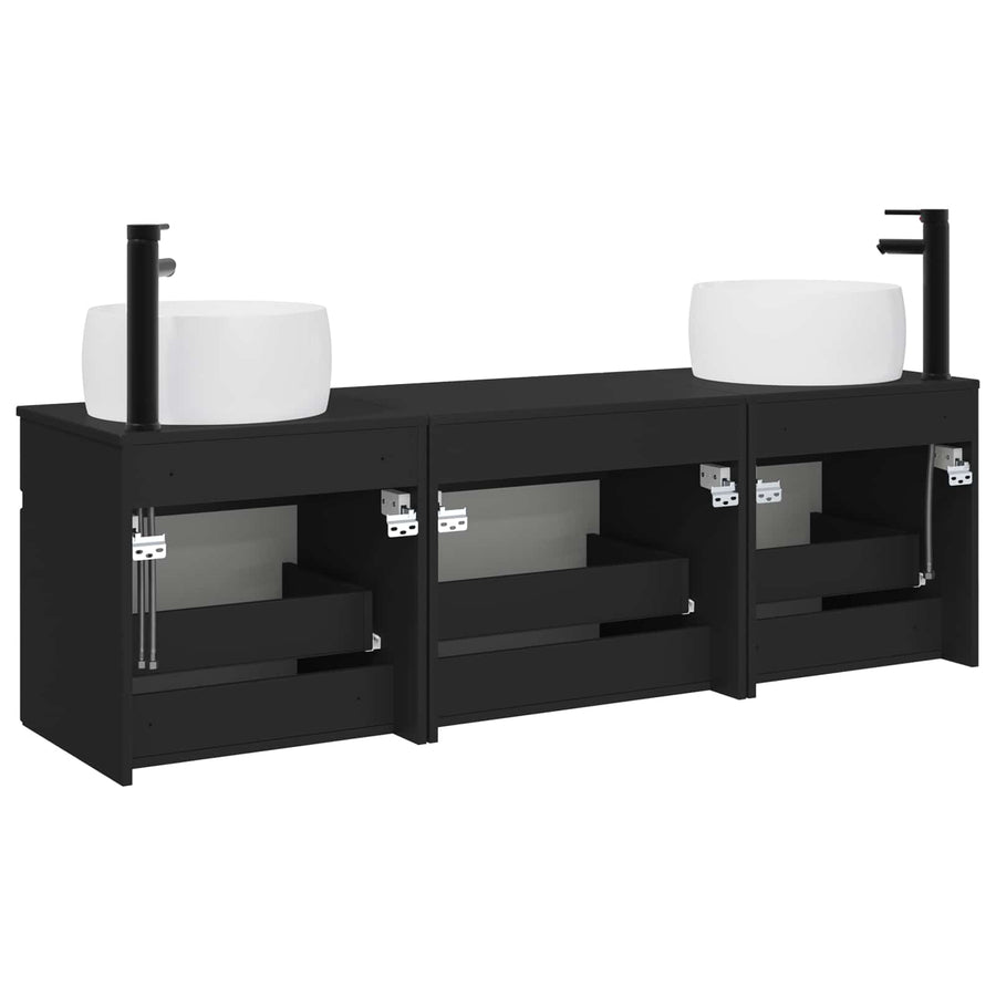 Badkamerkastenset 3 st Zwart 49 x 44,5 x 66 cm Bewerkt hout