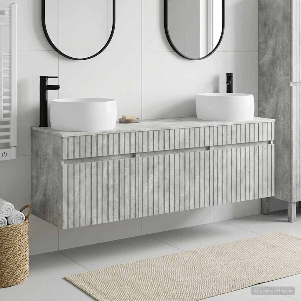 Badkamerkastenset 3 st Betongrijs 49 x 44,5 x 66 cm