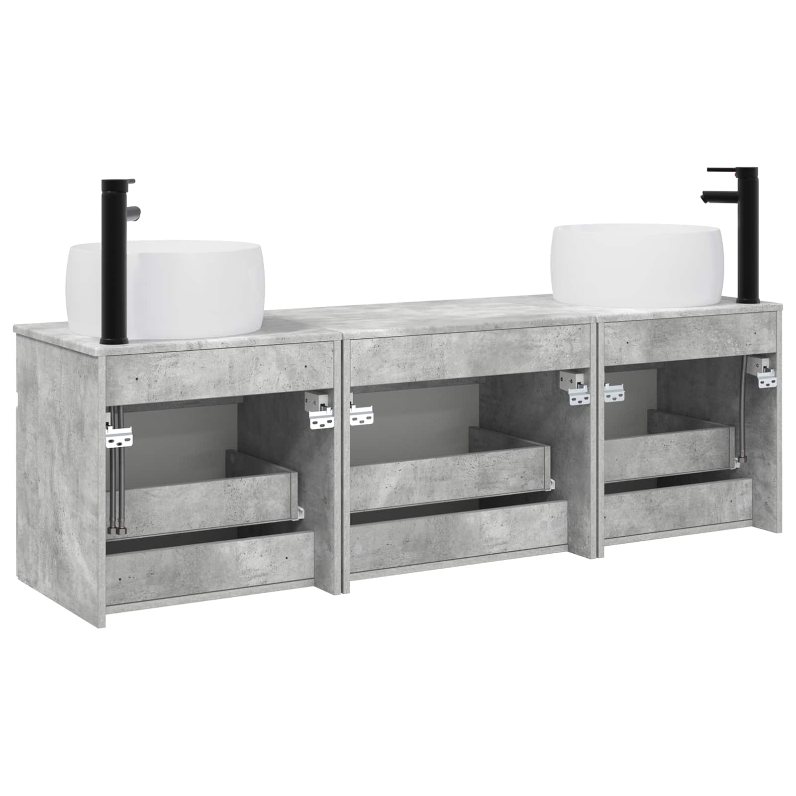 Badkamerkastenset 3 st Betongrijs 49 x 44,5 x 66 cm