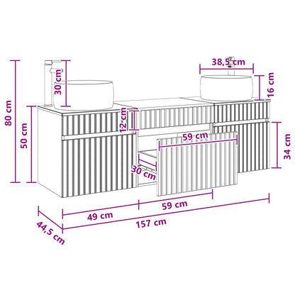 Badkamerkastenset 3 st Betongrijs 49 x 44,5 x 66 cm