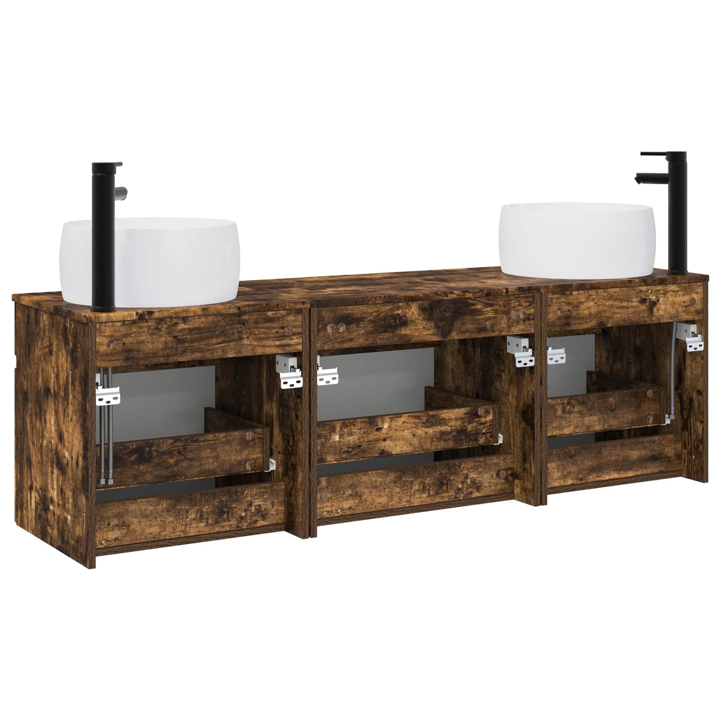 Badkamerkastenset 3 st Gerookt eiken 49 x 44,5 x 66 cm