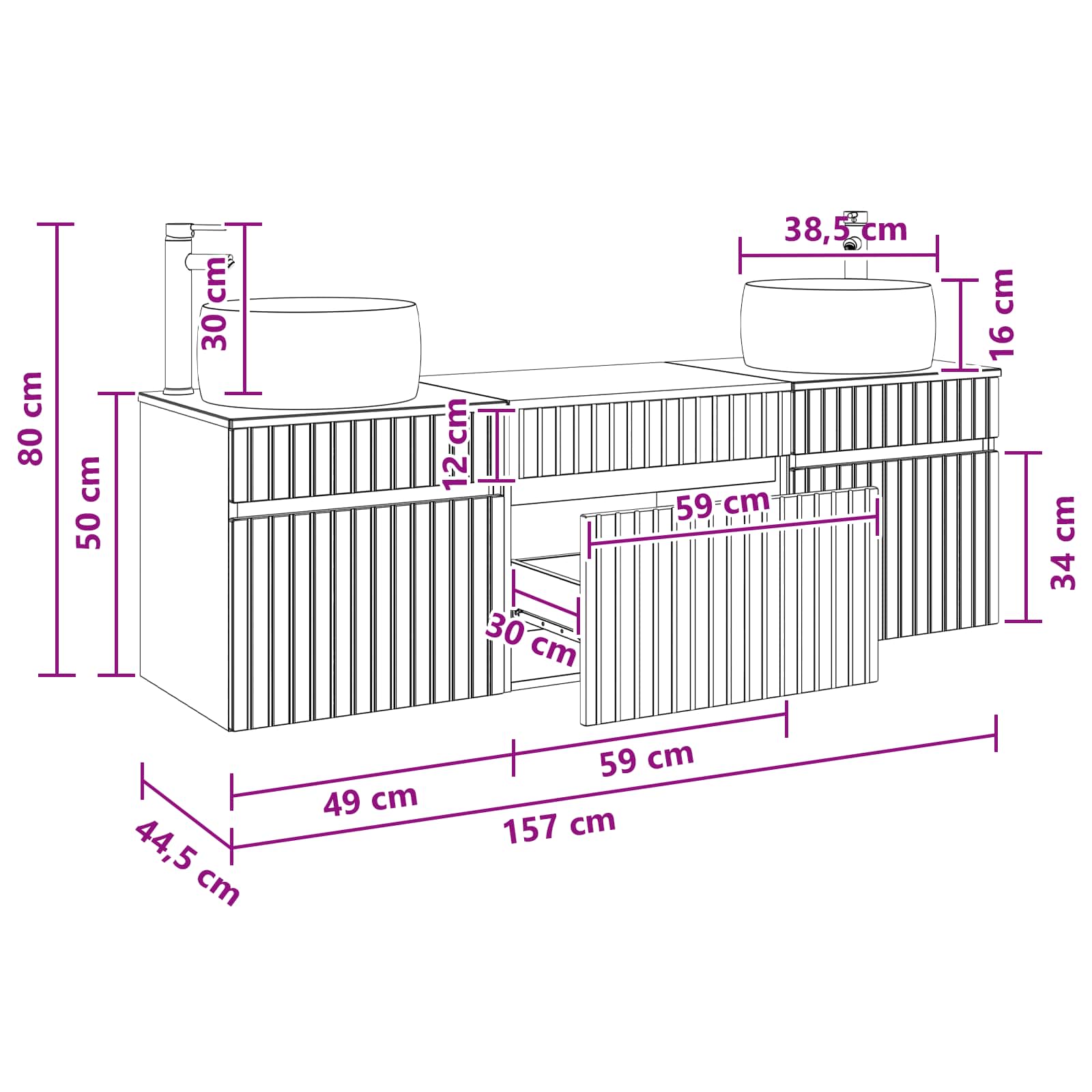 Badkamerkastenset 3 st Gerookt eiken 49 x 44,5 x 66 cm