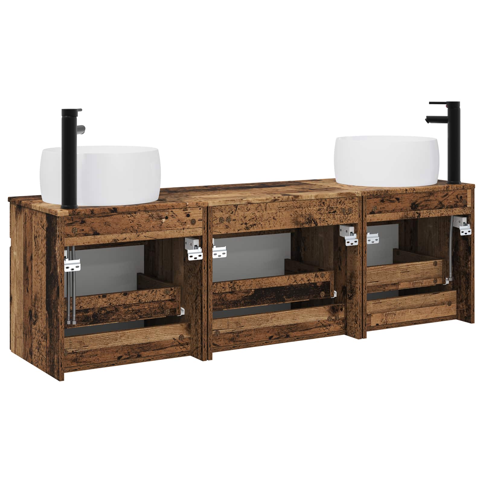 Badkamerkastenset 3 st Oud hout 49 x 44,5 x 66 cm Bewerkt hout