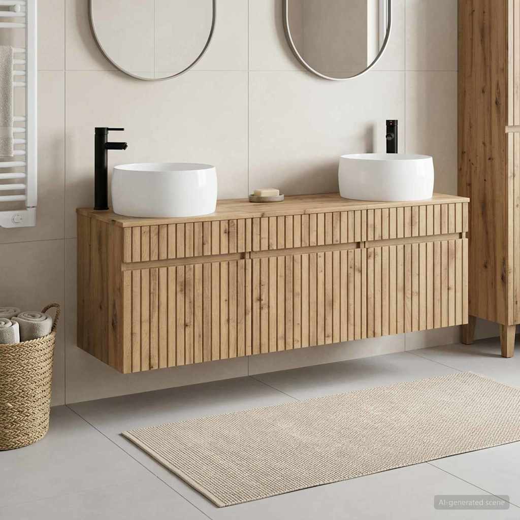 Badkamerkastenset 3 st Artisanaal eiken 49 x 44,5 x 66 cm