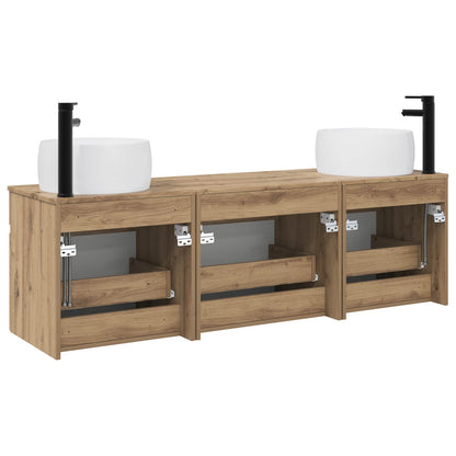 Badkamerkastenset 3 st Artisanaal eiken 49 x 44,5 x 66 cm
