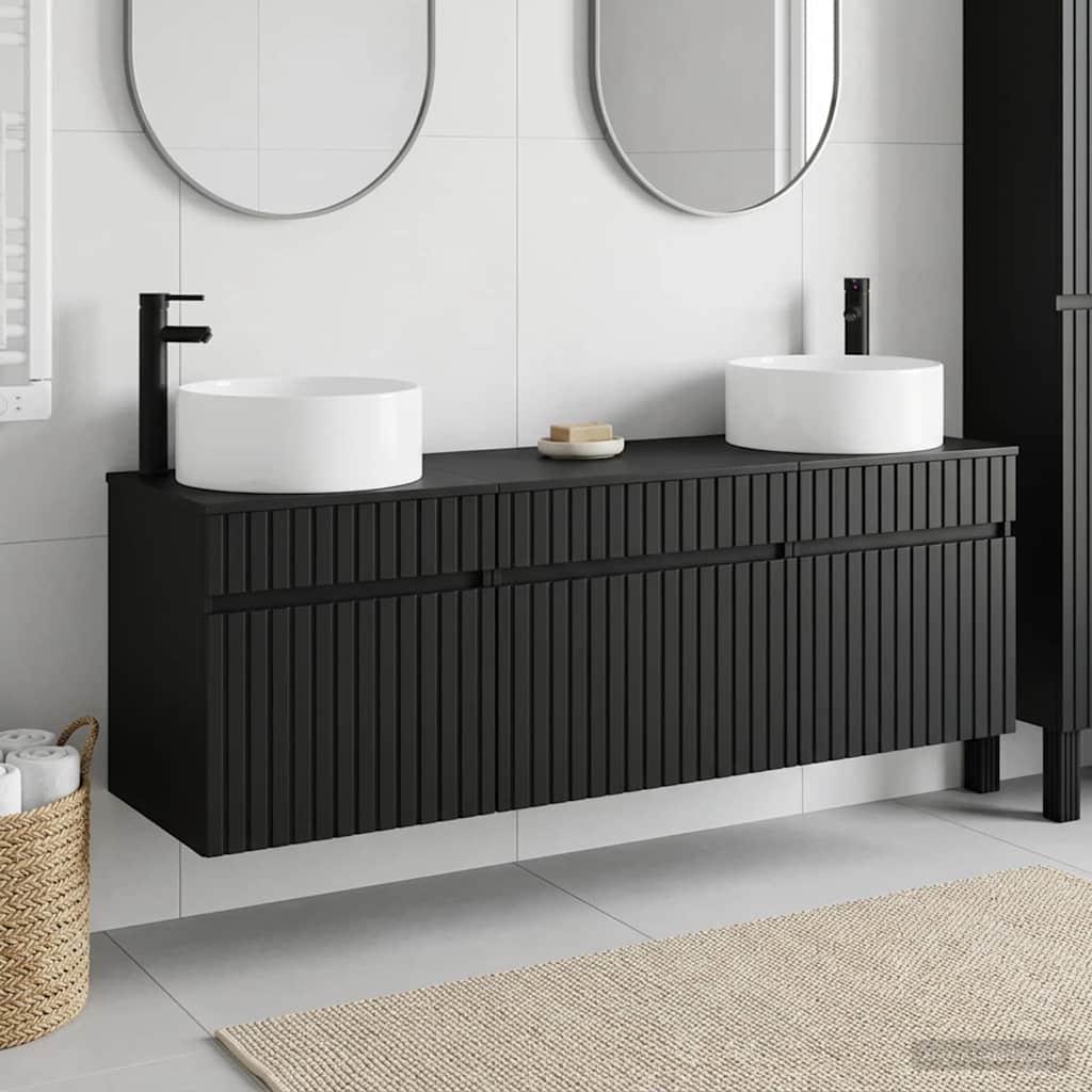 Badkamerkastenset 3 st Zwart 49 x 44,5 x 65,5 cm Bewerkt hout