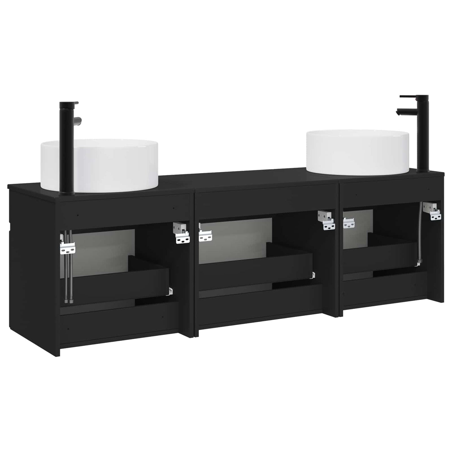 Badkamerkastenset 3 st Zwart 49 x 44,5 x 65,5 cm Bewerkt hout