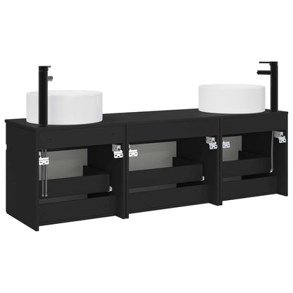 Badkamerkastenset 3 st Zwart 49 x 44,5 x 65,5 cm Bewerkt hout