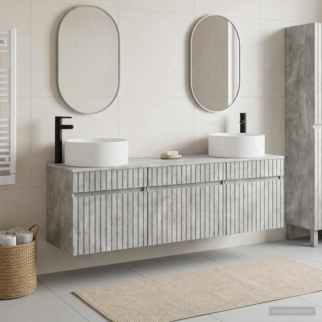 Badkamerkastenset 3 st Betongrijs 49 x 44,5 x 65,5 cm