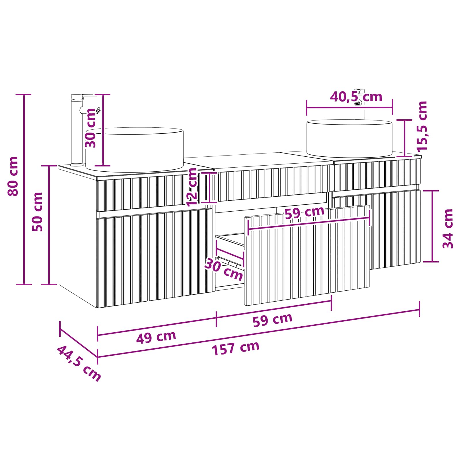 Badkamerkastenset 3 st Betongrijs 49 x 44,5 x 65,5 cm