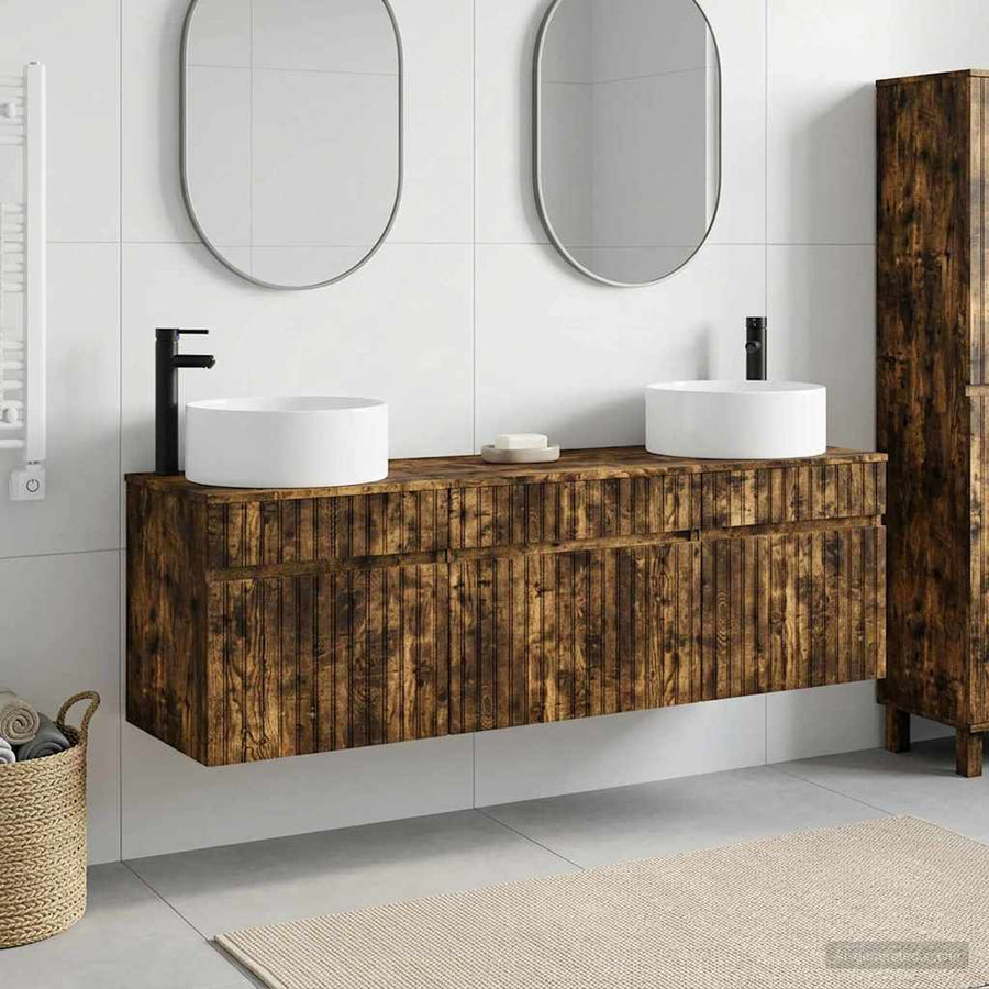 Badkamerkastenset 3 st Gerookt eiken 49 x 44,5 x 65,5 cm