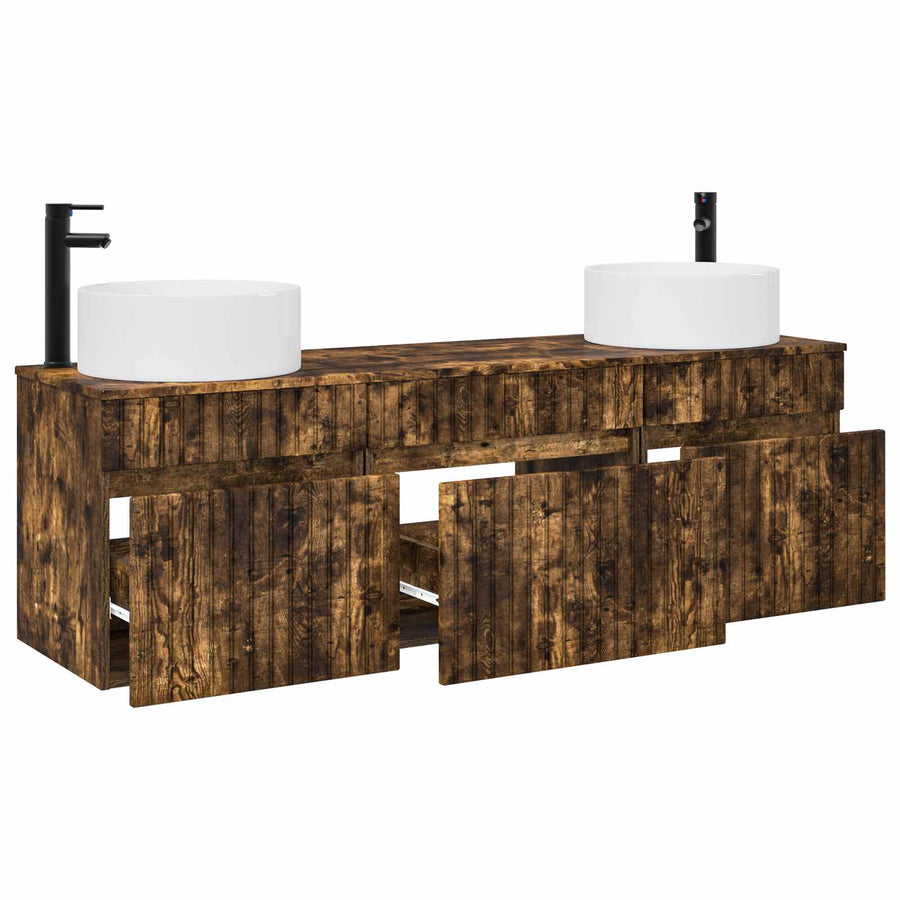 Badkamerkastenset 3 st Gerookt eiken 49 x 44,5 x 65,5 cm