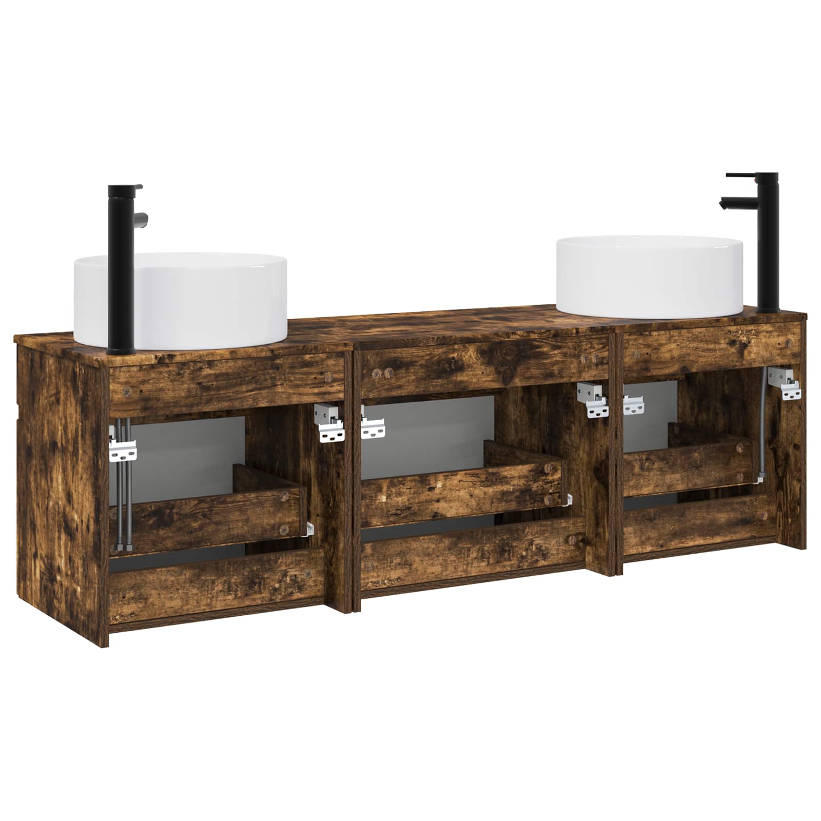 Badkamerkastenset 3 st Gerookt eiken 49 x 44,5 x 65,5 cm