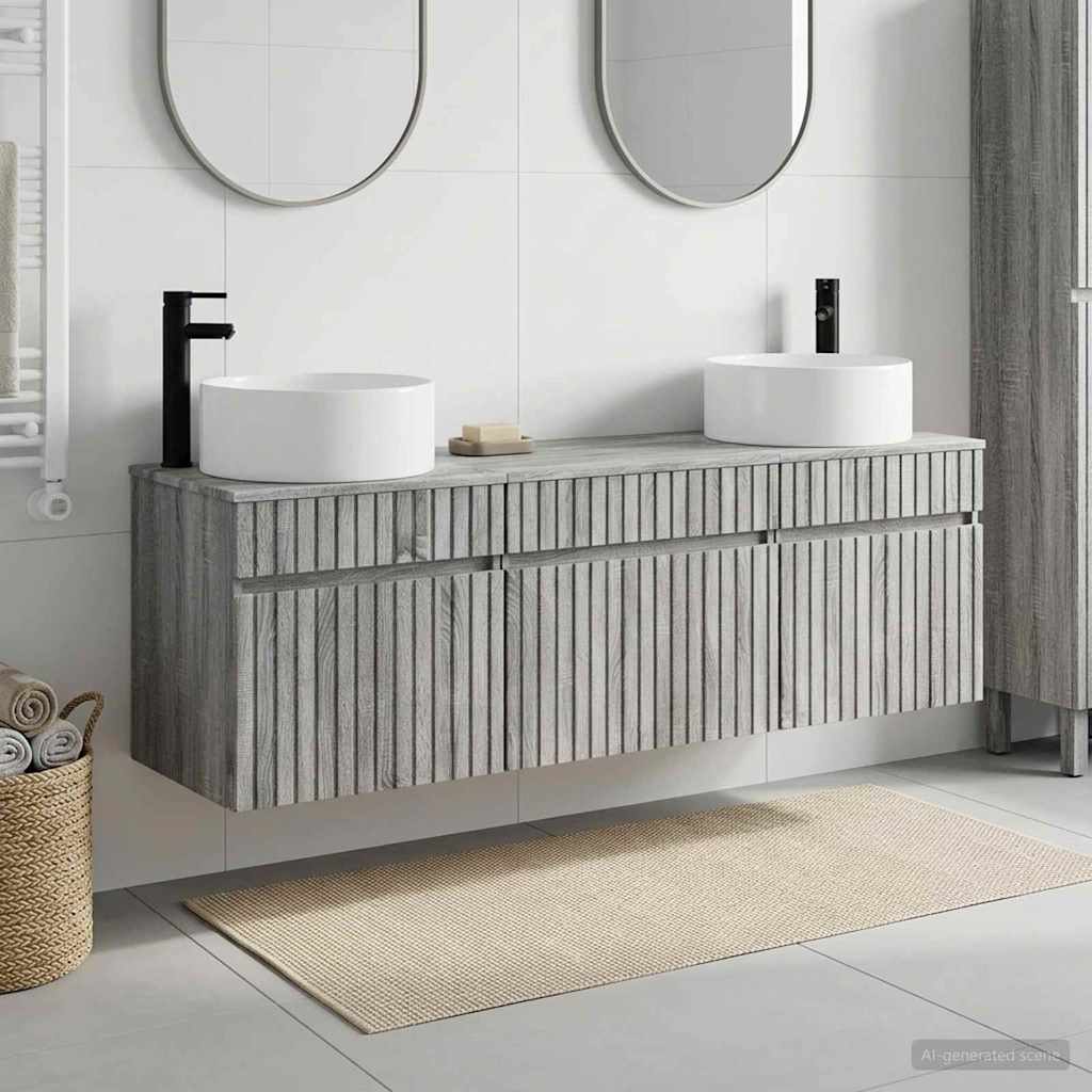Badkamerkastenset 3 st Grijs Sonoma 49 x 44,5 x 65,5 cm