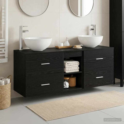 Badkamerkastenset 3 st Zwart eiken 49,5 x 35 x 63 cm