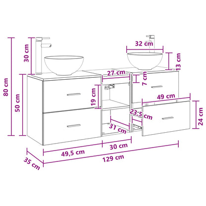 Badkamerkastenset 3 st Gerookt eiken 49,5 x 35 x 63 cm