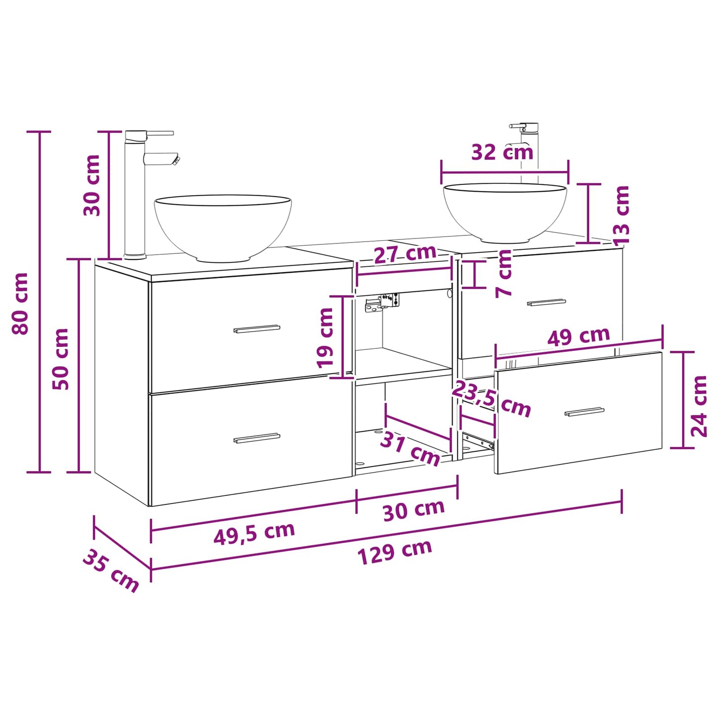 Badkamerkastenset 3 st Grijs Sonoma 49,5 x 35 x 63 cm