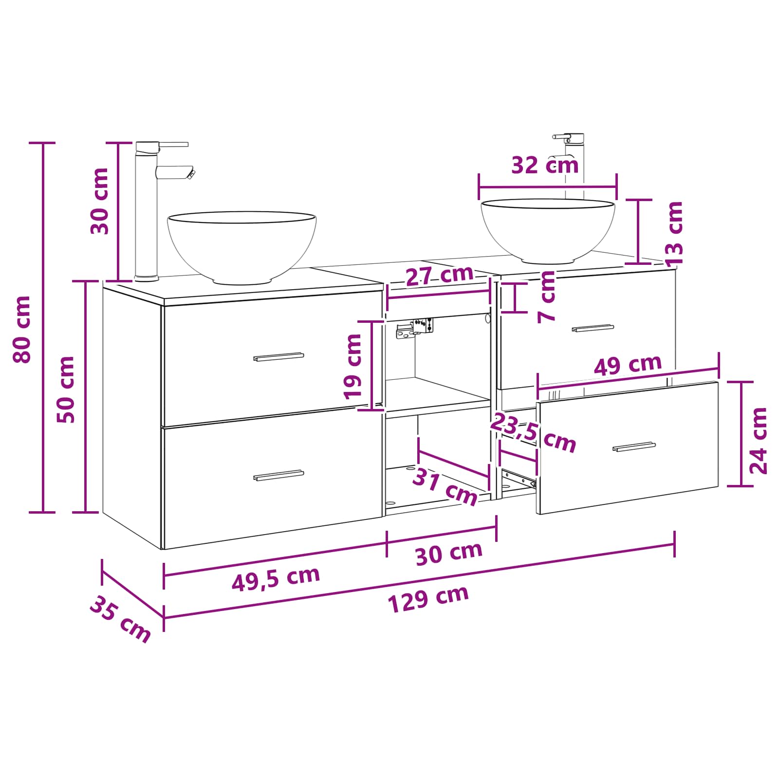 Badkamerkastenset 3 st Grijs Sonoma 49,5 x 35 x 63 cm