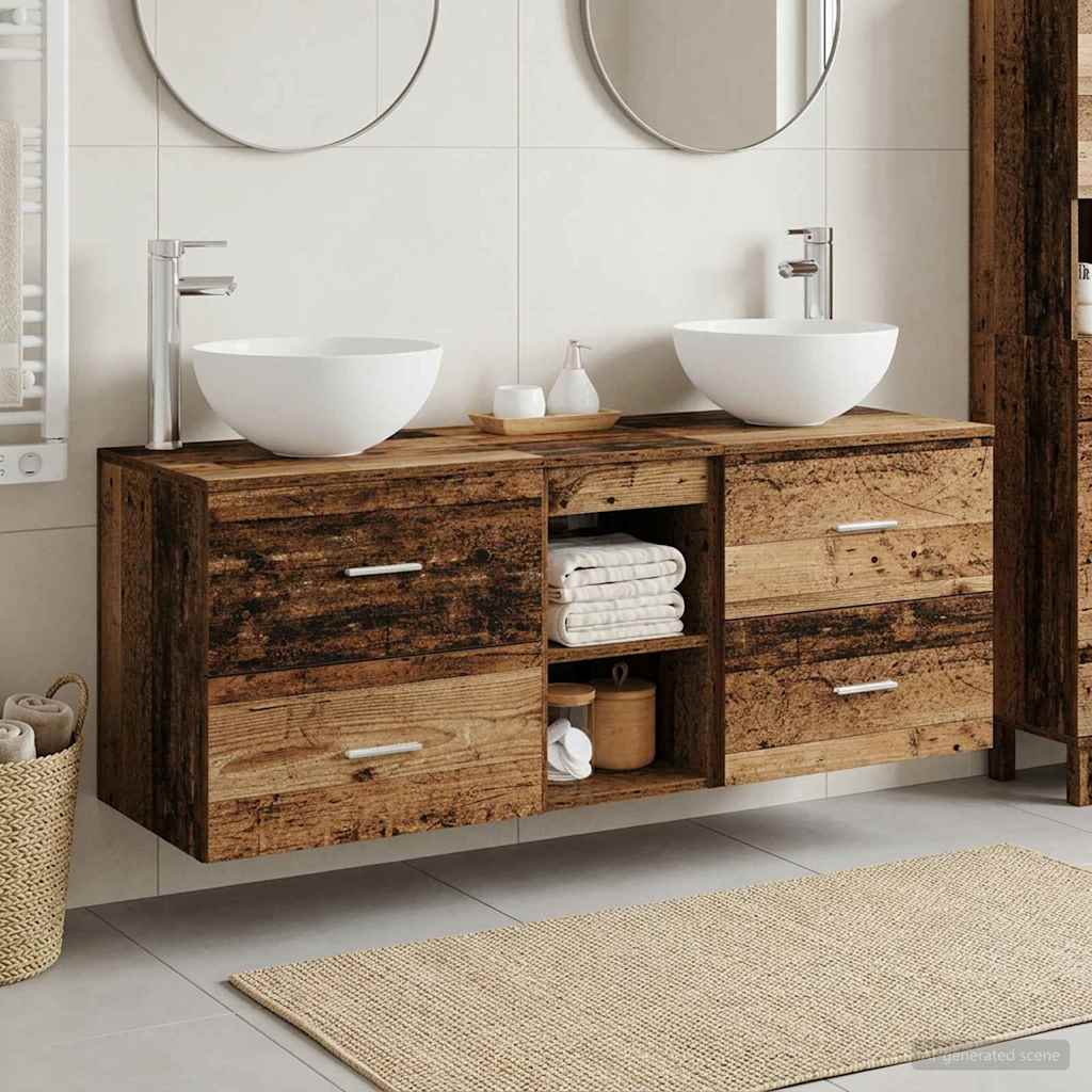 Badkamerkastenset 3 st Oud hout 49,5 x 35 x 63 cm Bewerkt hout