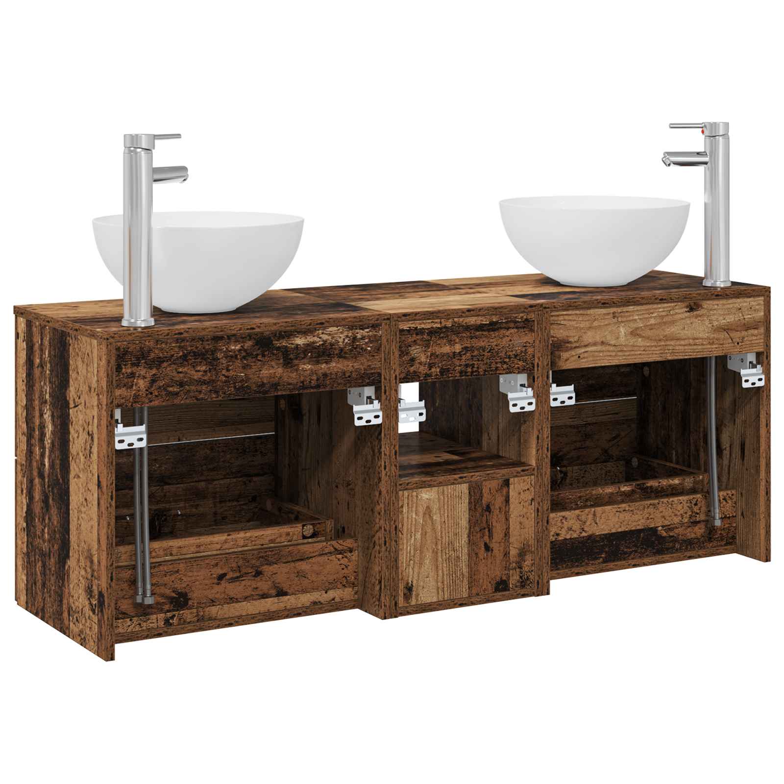 Badkamerkastenset 3 st Oud hout 49,5 x 35 x 63 cm Bewerkt hout