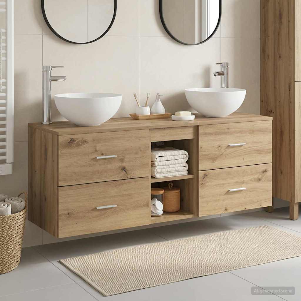 Badkamerkastenset 3 st Artisanaal eiken 49,5 x 35 x 63 cm