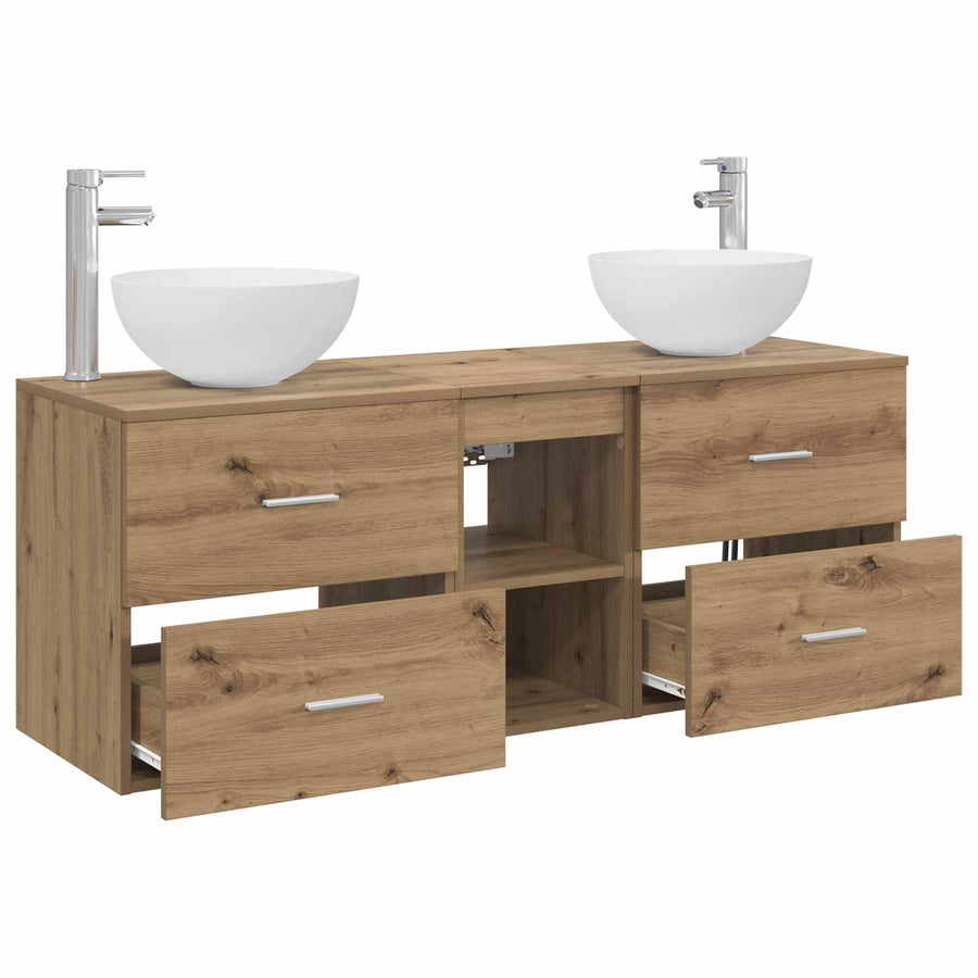 Badkamerkastenset 3 st Artisanaal eiken 49,5 x 35 x 63 cm