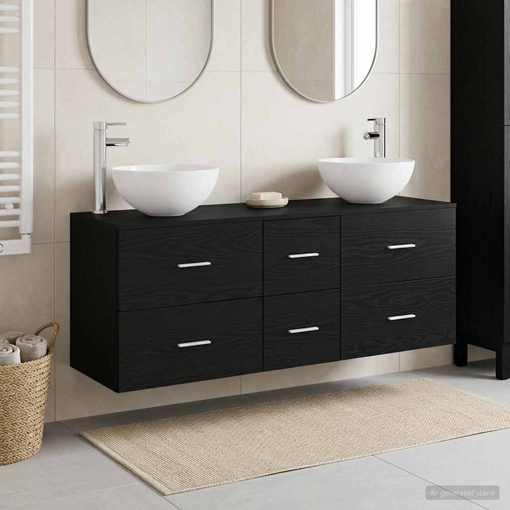Badkamerkastenset 3 st Zwart eiken 49,5 x 35 x 63 cm