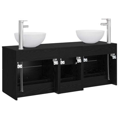 Badkamerkastenset 3 st Zwart eiken 49,5 x 35 x 63 cm
