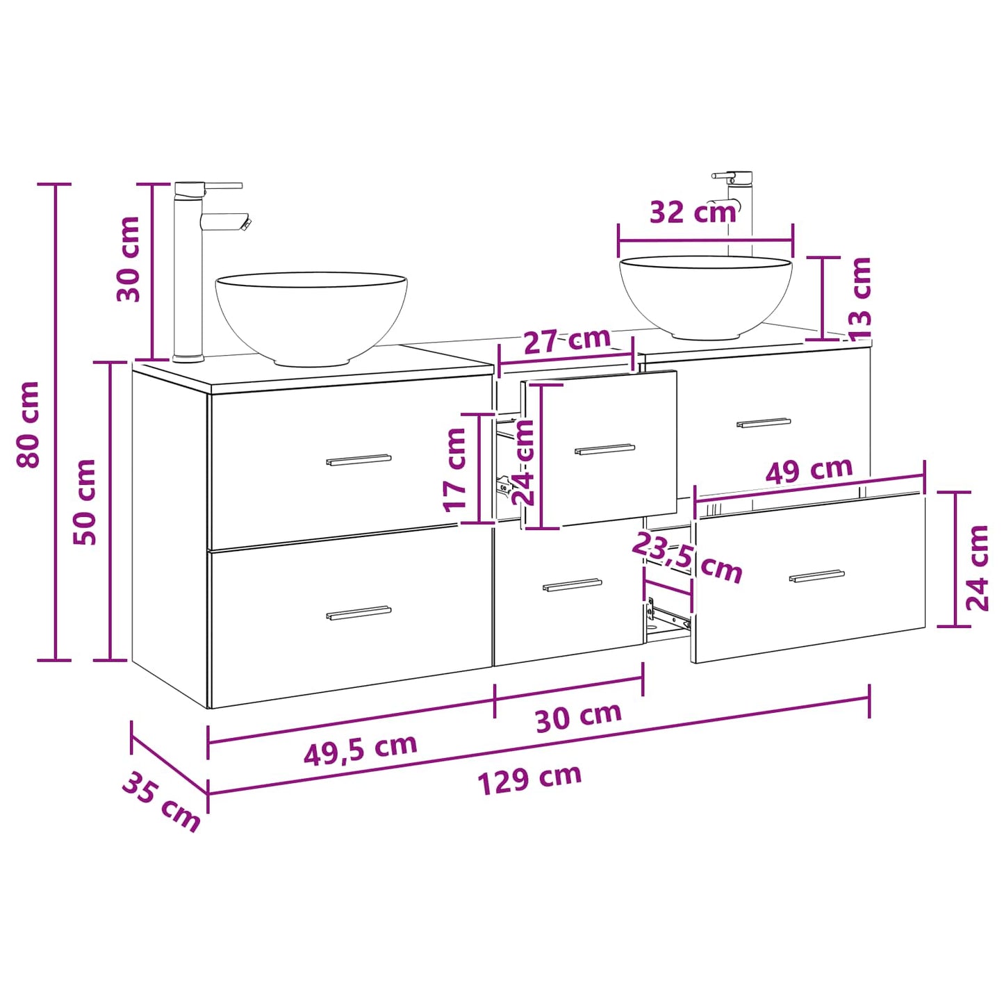 Badkamerkastenset 3 st Sonoma Eiken 49,5 x 35 x 63 cm