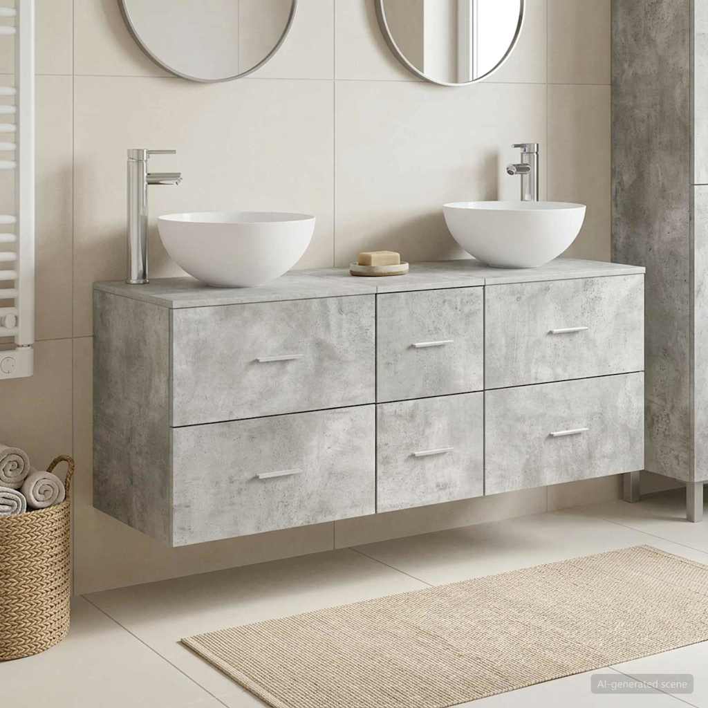 Badkamerkastenset 3 st Betongrijs 49,5 x 35 x 63 cm