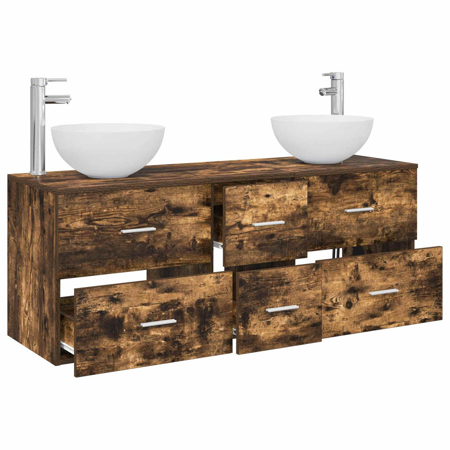 Badkamerkastenset 3 st Gerookt eiken 49,5 x 35 x 63 cm