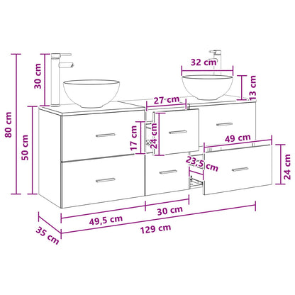Badkamerkastenset 3 st Gerookt eiken 49,5 x 35 x 63 cm