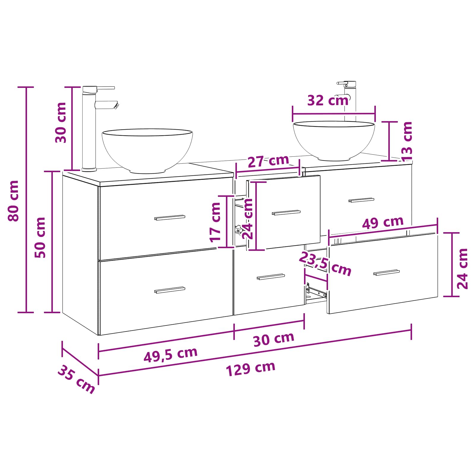 Badkamerkastenset 3 st Grijs Sonoma 49,5 x 35 x 63 cm