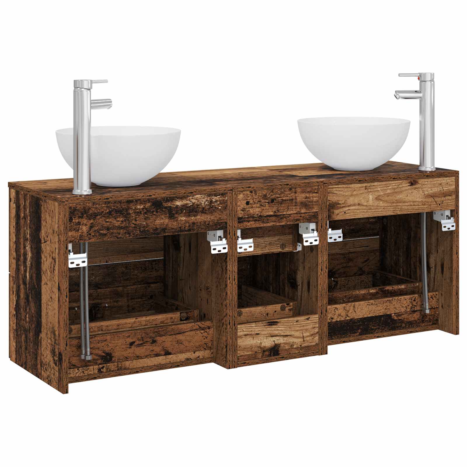 Badkamerkastenset 3 st Oud hout 49,5 x 35 x 63 cm Bewerkt hout