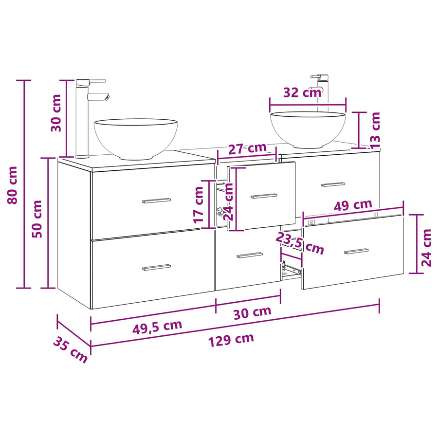 Badkamerkastenset 3 st Oud hout 49,5 x 35 x 63 cm Bewerkt hout