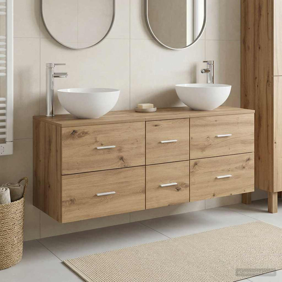 Badkamerkastenset 3 st Artisanaal eiken 49,5 x 35 x 63 cm
