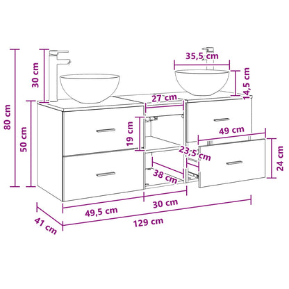 Badkamerkastenset 3 st Wit 49,5 x 41 x 64,5 cm Bewerkt hout
