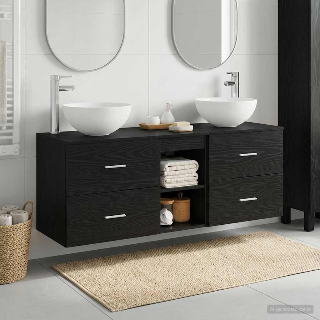 Badkamerkastenset 3 st Zwart eiken 49,5 x 41 x 64,5 cm