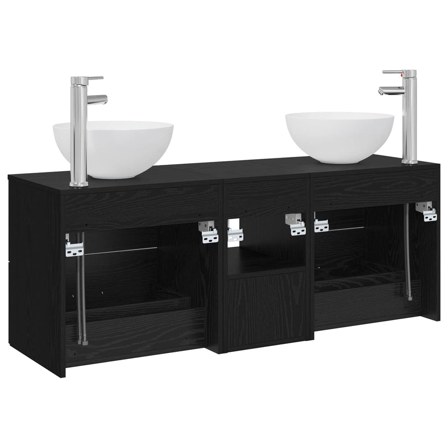 Badkamerkastenset 3 st Zwart eiken 49,5 x 41 x 64,5 cm