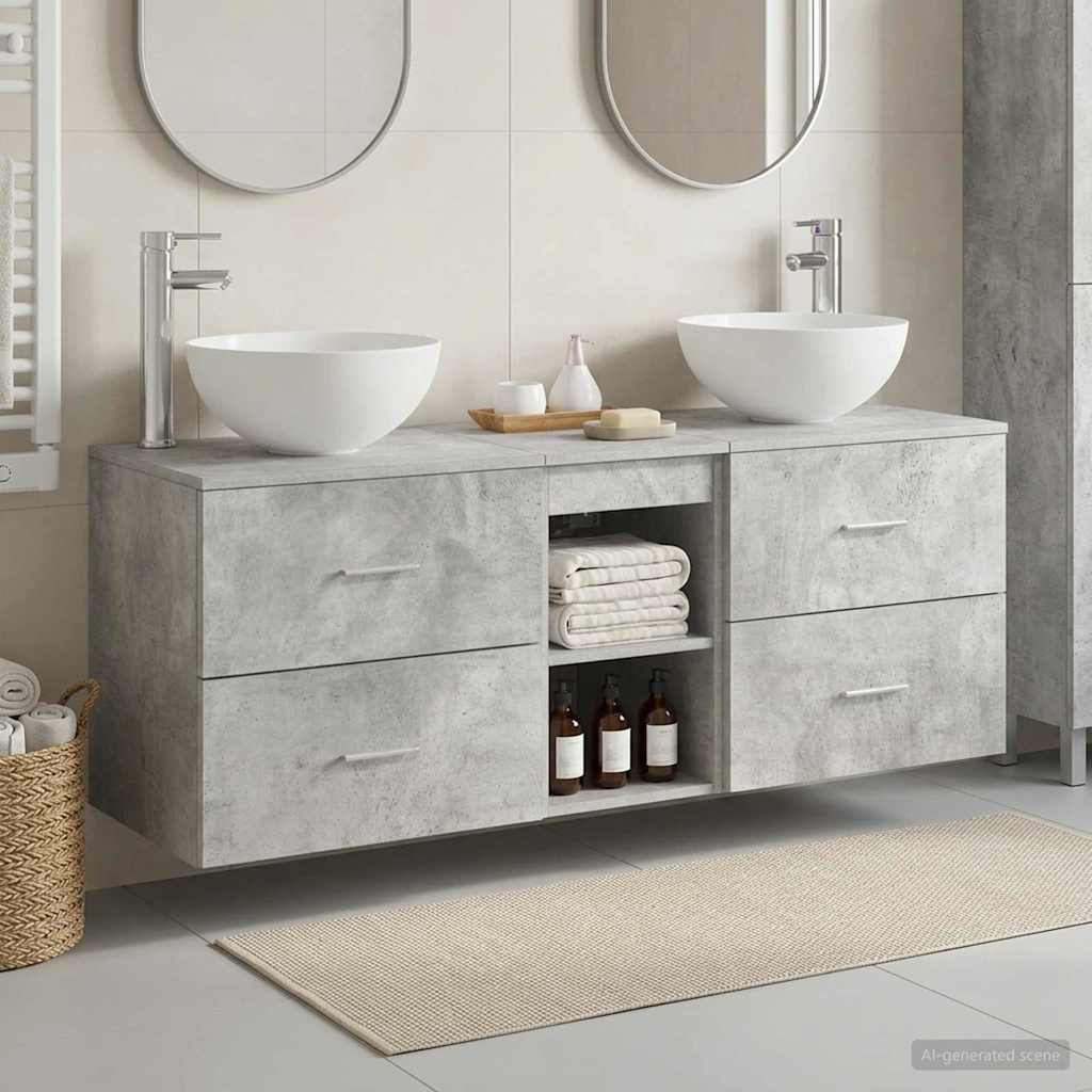 Badkamerkastenset 3 st Betongrijs 49,5 x 41 x 64,5 cm