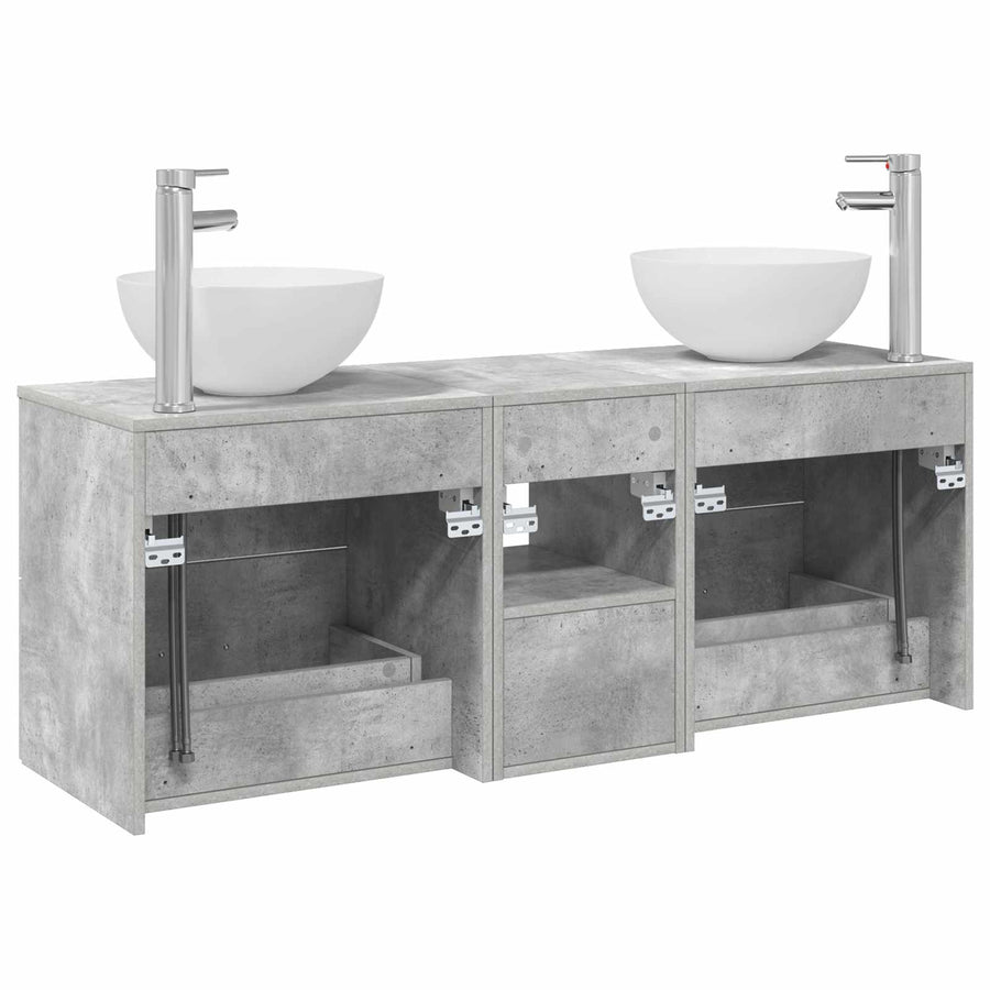 Badkamerkastenset 3 st Betongrijs 49,5 x 41 x 64,5 cm