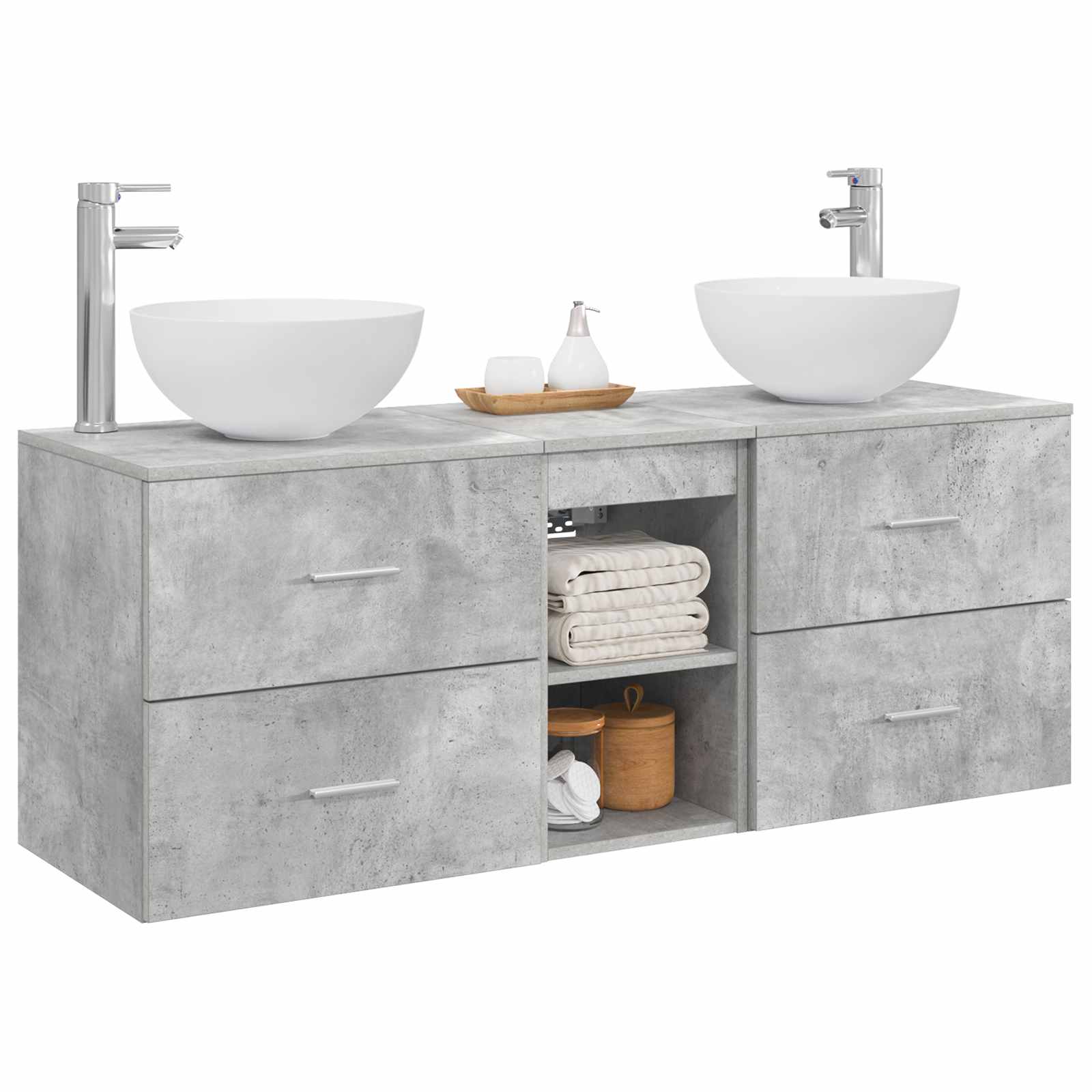 Badkamerkastenset 3 st Betongrijs 49,5 x 41 x 64,5 cm